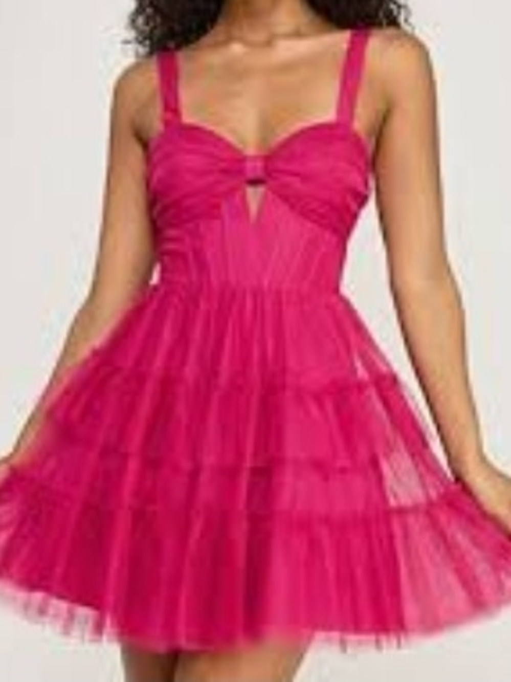 Fuchsia Tiered Mini Dress with Center Cutout